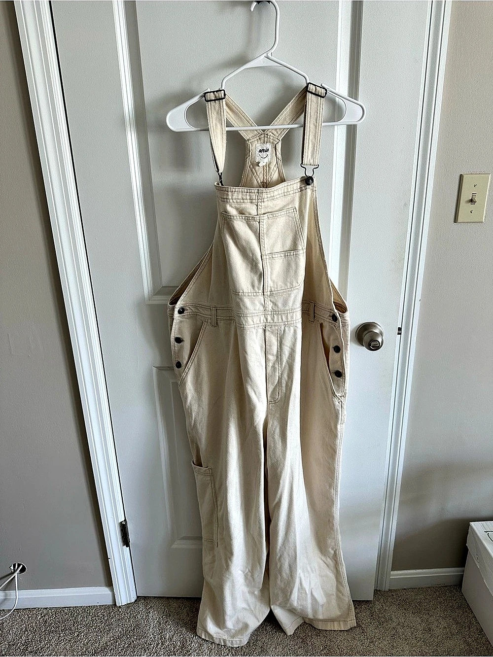 Aerie Denim Overall Cream Wide Leg Overalls XXL